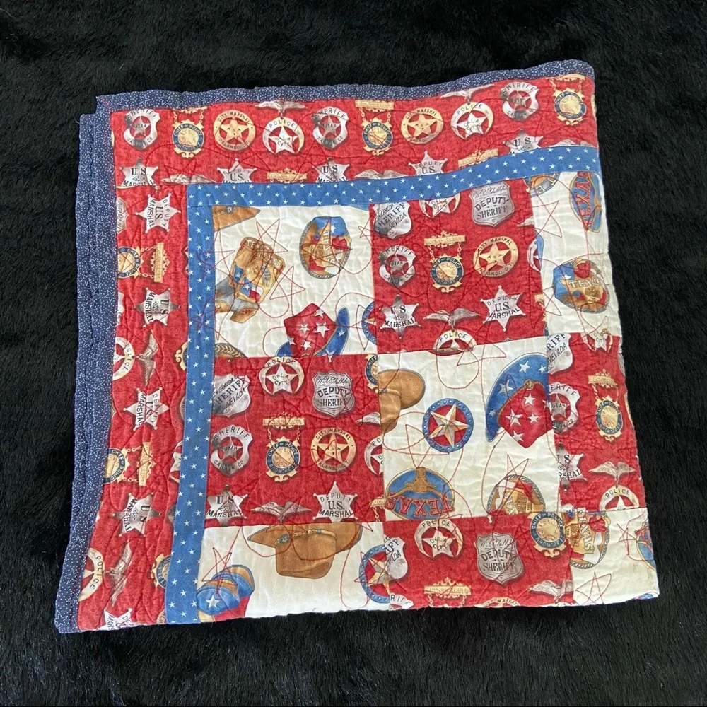 Western 35” Quilt Americana Throw Blanket Police Marshall Sheriff Themed Cowboy